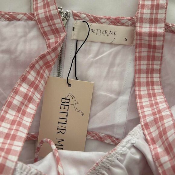 Red Pink Plaid Bow Corset Top – Coquette Girly Prep Aesthetic (Size S, NWT) - Picture 2 of 4